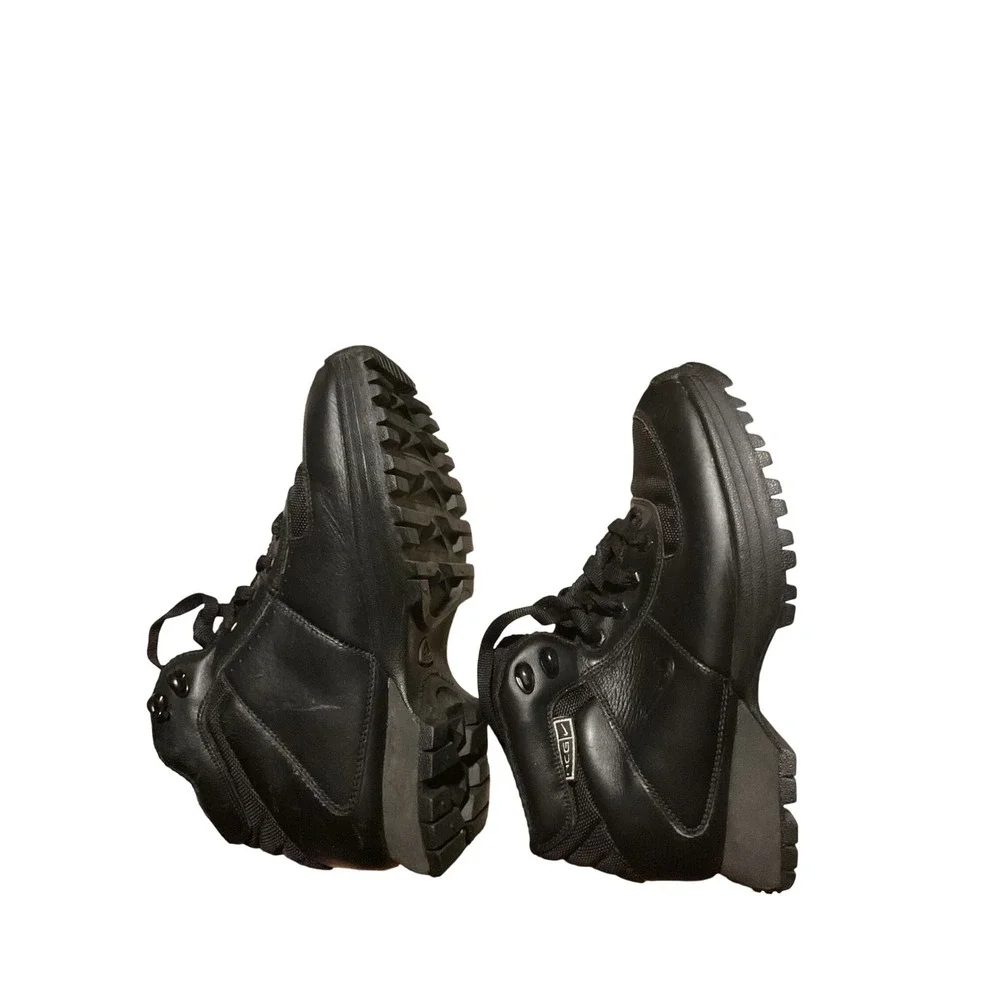 Kids Black Leather Ankle Boots Lug Sole Lace Up Casual Shoes 6‎ Y